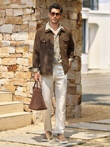 Mercer Haus Men's Autumn/Winter Fashion Casual Solid Color Suede Jacket, Minimalist Versatile Fashion Lapel Jacket - Brown - View 7