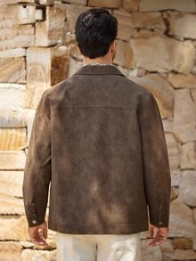 Mercer Haus Men's Autumn/Winter Fashion Casual Solid Color Suede Jacket, Minimalist Versatile Fashion Lapel Jacket - Brown - View 2
