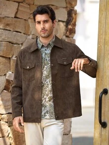 Mercer Haus Men's Autumn/Winter Fashion Casual Solid Color Suede Jacket, Minimalist Versatile Fashion Lapel Jacket - Brown - View 4