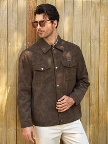 Mercer Haus Men's Autumn/Winter Fashion Casual Solid Color Suede Jacket, Minimalist Versatile Fashion Lapel Jacket - Brown - View 5