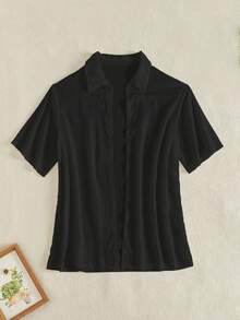 TrendSteals Jaket Gaya Kimono, Bahan Kain Lipit Acak, Musim Panas - Hitam - View 1