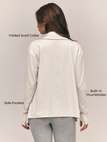 GLOWMODE Cloudknit Big Softie 超柔軟彈性保暖休閒版斜擺下襬 T-shirt 外套，適合芭蕾、皮拉提斯、日常休閒穿著 - 淺灰色 - 查看 2