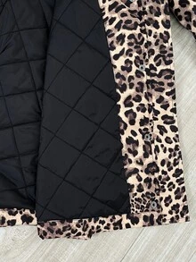 SHEIN Maternity Leopard Print Long Sleeve Casual Hooded 3-In-1 Jacket Winter Fall - Brown - View 8