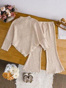SHEIN Playful Pals 女童（小）T卹套裝 - 卡其色 - 查看 2