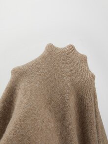 SHEIN Gaun Midi Rajut Leher Tinggi dengan Kancing Plaket dan Bahu Jatuh, Gaun Sweater Longgar - Coklat - View 6