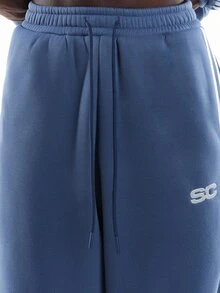 SUMWON Wide Leg Track Pants With Side Stripe Detail And Embroidered Logo Drawstring Waist Casual Street Style Full Length - Navy Blue - View 6
