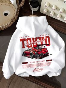 Baby Boy Car & Slogan Graphic Drop Shoulder Autumn Hoodie - Multicolor - View 1