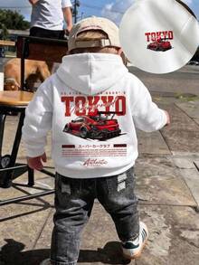 Baby Boy Car & Slogan Graphic Drop Shoulder Autumn Hoodie - Multicolor - View 3