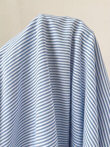 Muvela Women's Elegant Single-Breasted Lace Striped Blouse - Blue - View 9
