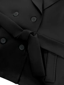SHEIN Women's Autumn/Winter Basic Button Decor Cinched Waist Long Sleeve Trench Coat Jacket - Black - View 6