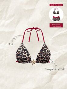 Elavelle Women's Spring/Summer Random Print Halter Bikini Top Beach Party Beige Sexy Tropical - Multicolor - View 1