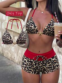Elavelle Women's Spring/Summer Random Print Halter Bikini Top Beach Party Beige Sexy Tropical - Multicolor - View 2