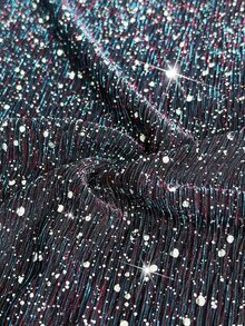SHEIN LUNE CURVE Plus Size Women Gradient Color Shiny Fabric Asymmetric Hemline Batwing Sleeve Sexy Party Blouse - Multicolor - View 4