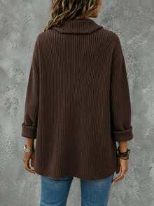 SHEIN Waterfall Collar Drop Shoulder Open Front Cardigan - Coffee Brown - View 2