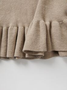 SHEIN PariChic Chinese Frog Button Ribbed Knit Mini Dress Long Sleeve Ruffle Hem Bodycon Sweater Dress - Khaki - View 5