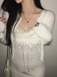 Dazy Tall Women's Polka Dot Casual Versatile Daily Wear Top - White - View 2