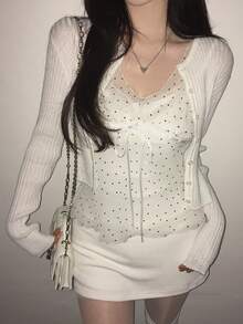 Dazy Tall Women's Polka Dot Casual Versatile Daily Wear Top - White - View 7