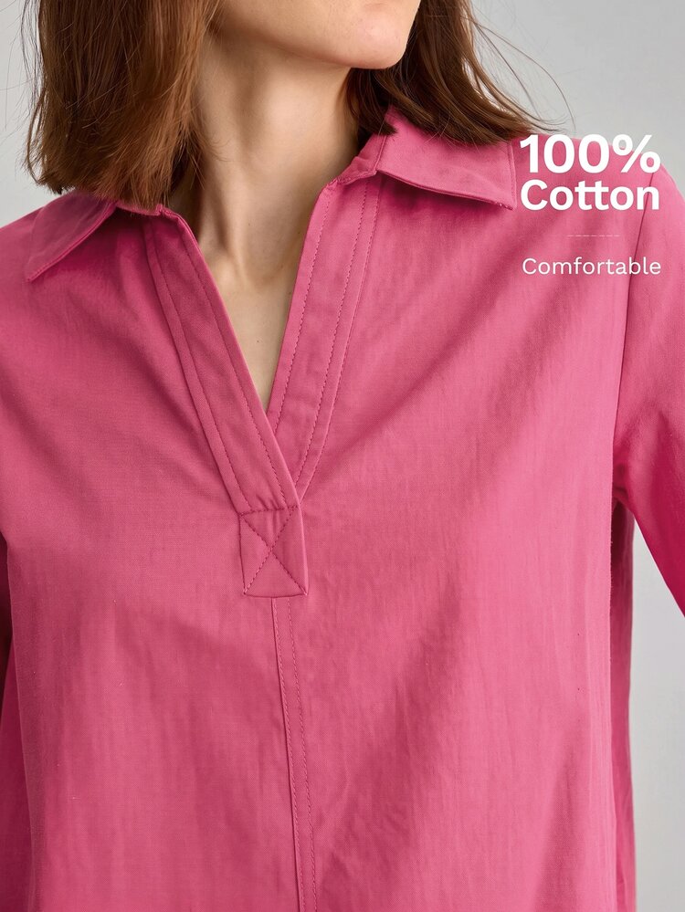 Ontre 2026 Summer New Dusty Rose Polo Collar Short Sleeve Top, Urban Commute Office Brunch Elegant, Vacation Beach Music Festival, Spring Outfit, Casual - Pink - View 5