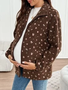 SHEIN Women's Maternity Brown Floral 3-In-1 Warm Jacket – Winter - Brown - View 6