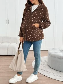 SHEIN Women's Maternity Brown Floral 3-In-1 Warm Jacket – Winter - Brown - View 8