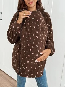 SHEIN Women's Maternity Brown Floral 3-In-1 Warm Jacket – Winter - Brown - View 9