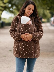 SHEIN Women's Maternity Brown Floral 3-In-1 Warm Jacket – Winter - Brown - View 2