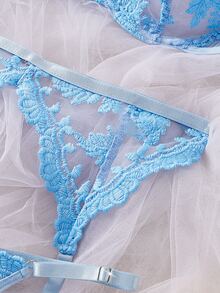 Crystal Vow 4pcs/Set Women's Sexy Lingerie, Blue - Baby Blue - View 7