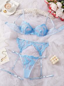 Crystal Vow 4pcs/Set Women's Sexy Lingerie, Blue - Baby Blue - View 3