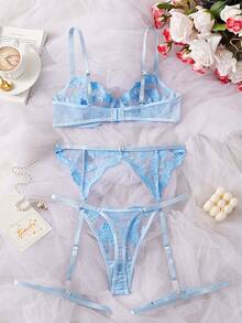 Crystal Vow 4pcs/Set Women's Sexy Lingerie, Blue - Baby Blue - View 4