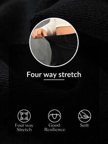 Flexra Summer Elegant Black Straight Leg Loose Fit Stretch High Waist Tummy Control Commuting Daily Wear Plus Size Jeans For Women - Black - View 9