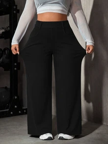Flexra Summer Elegant Black Straight Leg Loose Fit Stretch High Waist Tummy Control Commuting Daily Wear Plus Size Jeans For Women - Black - View 7