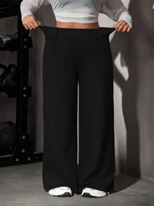 Flexra Summer Elegant Black Straight Leg Loose Fit Stretch High Waist Tummy Control Commuting Daily Wear Plus Size Jeans For Women - Black - View 4