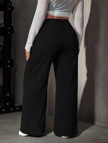Flexra Summer Elegant Black Straight Leg Loose Fit Stretch High Waist Tummy Control Commuting Daily Wear Plus Size Jeans For Women - Black - View 2