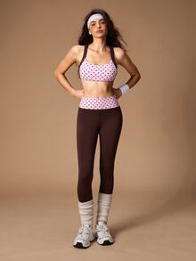 VARSIVA Women's Polka Dot Print Tank Top And Contrast Color Slim Fit Leggings Sports Set - Multicolor - View 4