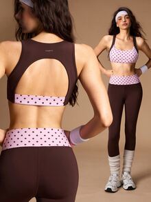 VARSIVA Women's Polka Dot Print Tank Top And Contrast Color Slim Fit Leggings Sports Set - Multicolor - View 11