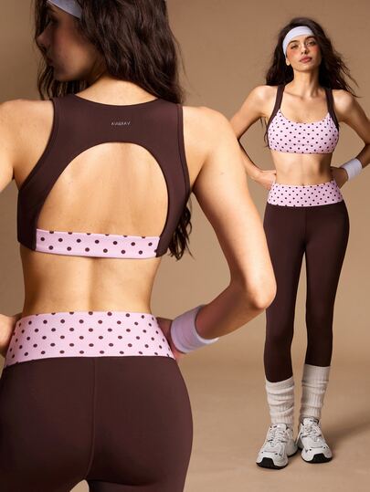 VARSIVA Women's Polka Dot Print Tank Top And Contrast Color Slim Fit Leggings Sports Set