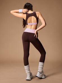 VARSIVA Women's Polka Dot Print Tank Top And Contrast Color Slim Fit Leggings Sports Set - Multicolor - View 9
