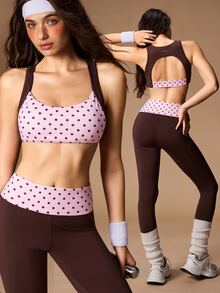 VARSIVA Women's Polka Dot Print Tank Top And Contrast Color Slim Fit Leggings Sports Set - Multicolor - View 10