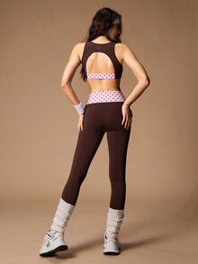 VARSIVA Women's Polka Dot Print Tank Top And Contrast Color Slim Fit Leggings Sports Set - Multicolor - View 5