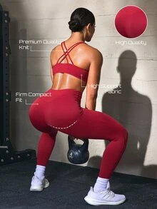 Solea Cove Women's Burgundy Red Backless 2 Pieces Leggings Sports Set For Yoga, Jogging, Pilates Training Workout Gym Summer Modest Sporty - Burgundy - View 7