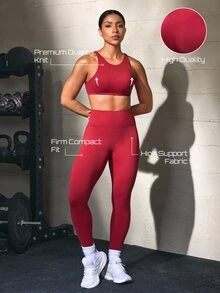 Solea Cove Women's Burgundy Red Backless 2 Pieces Leggings Sports Set For Yoga, Jogging, Pilates Training Workout Gym Summer Modest Sporty - Burgundy - View 6