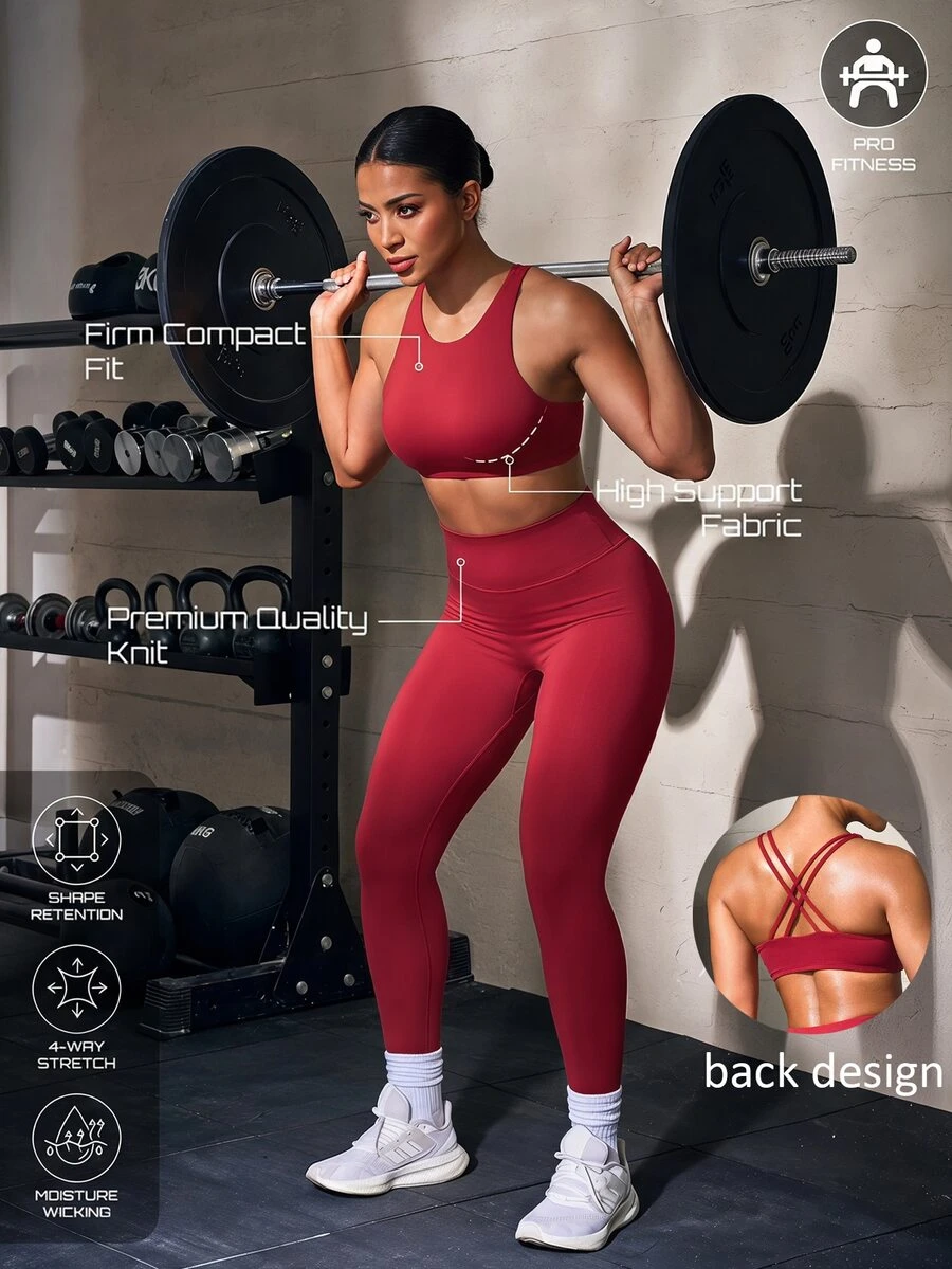 Solea Cove Women's Burgundy Red Backless 2 Pieces Leggings Sports Set For Yoga, Jogging, Pilates Training Workout Gym Summer Modest Sporty - Burgundy - View 1