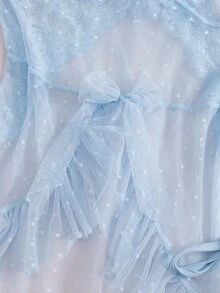 Crystal Vow 女款性感蕾絲網紗拼接洋裝 + G字褲 2件套 - 淺藍色 - 查看 7