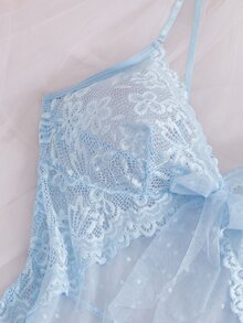 Crystal Vow 女款性感蕾絲網紗拼接洋裝 + G字褲 2件套 - 淺藍色 - 查看 5