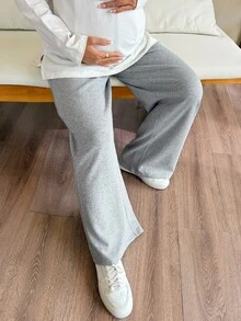 Dazy Maternity 純色寬鬆抽繩鬆緊腰長褲 休閒運動街頭風 秋冬孕婦運動褲 度假款 - 灰色 - 查看 7