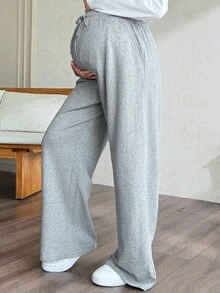 Dazy Maternity 純色寬鬆抽繩鬆緊腰長褲 休閒運動街頭風 秋冬孕婦運動褲 度假款 - 灰色 - 查看 1