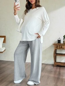 Dazy Maternity 純色寬鬆抽繩鬆緊腰長褲 休閒運動街頭風 秋冬孕婦運動褲 度假款 - 灰色 - 查看 6