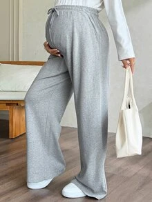 Dazy Maternity 純色寬鬆抽繩鬆緊腰長褲 休閒運動街頭風 秋冬孕婦運動褲 度假款 - 灰色 - 查看 3