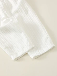 SHEIN 男女嬰兒/男嬰 2件組 春夏休閒度假風 條紋立領短袖襯衫與長褲套裝，男嬰套裝，男嬰夏季衣物 - 棕色 - 查看 6