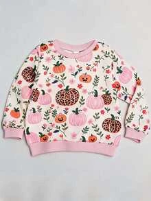 SHEIN Young Girl Letter Cartoon Print Long Sleeve Sweatshirt And Pants Set - Multicolor - View 4